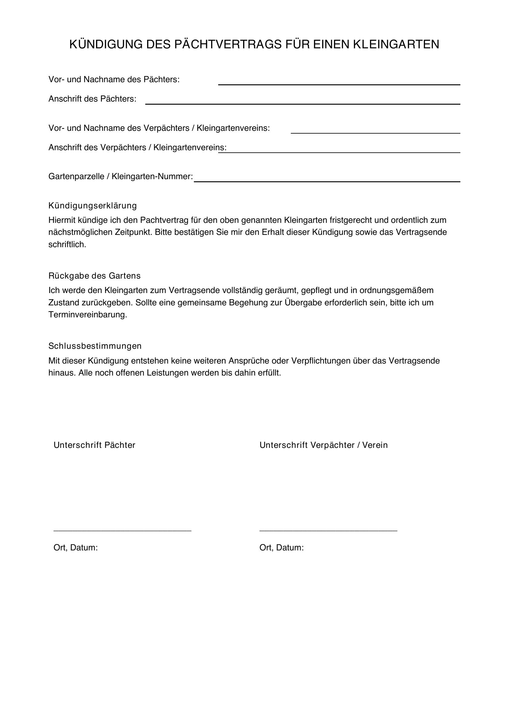 Kleingarten Kündigen Muster