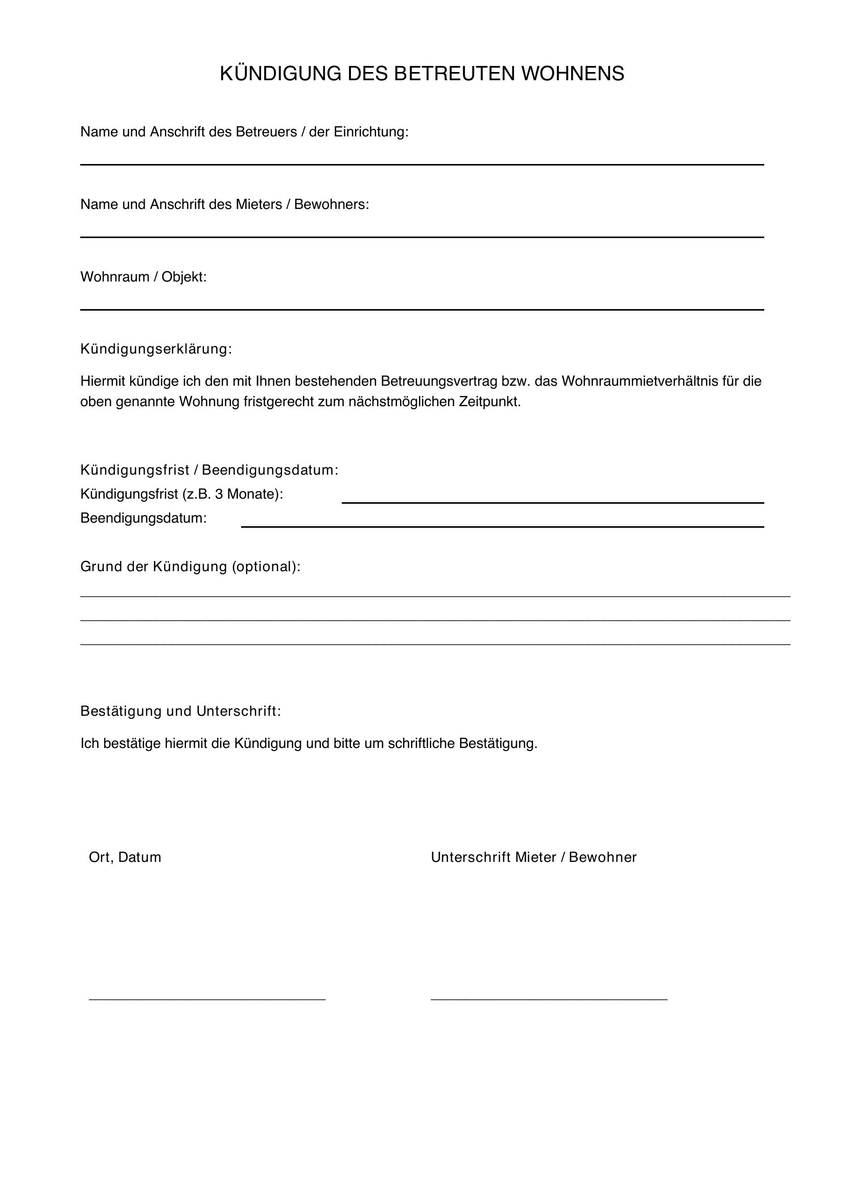 Kündigung Betreutes Wohnen Muster