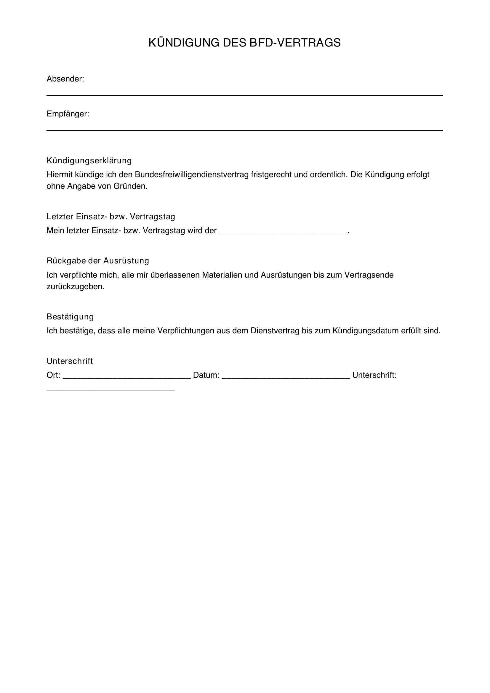 Kündigung Bfd Vorlage