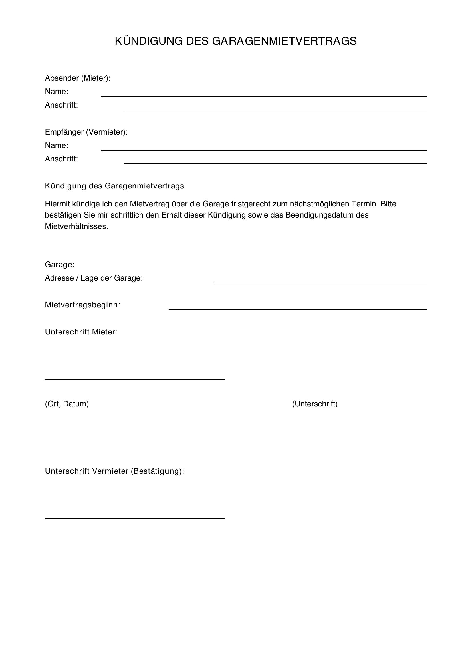 Kündigung Garage Vorlage Vermieter