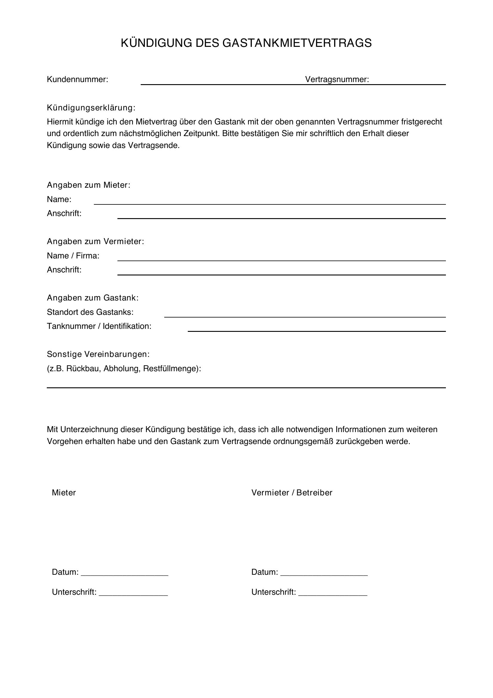 Kündigung Gastank Muster