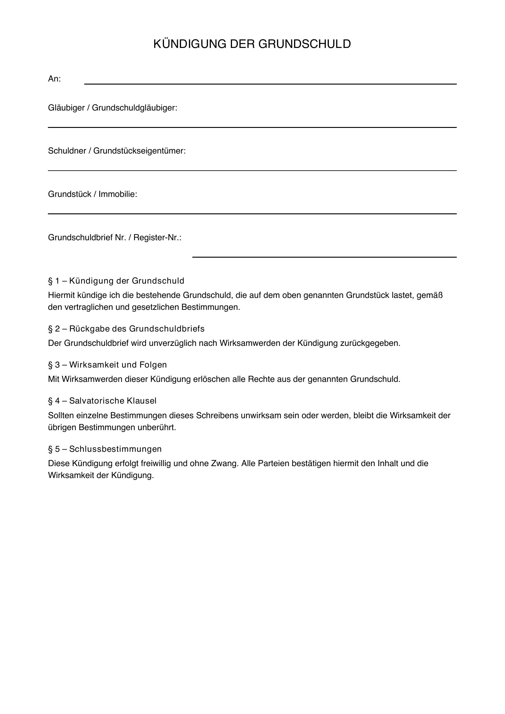 Kündigung Grundschuld Muster