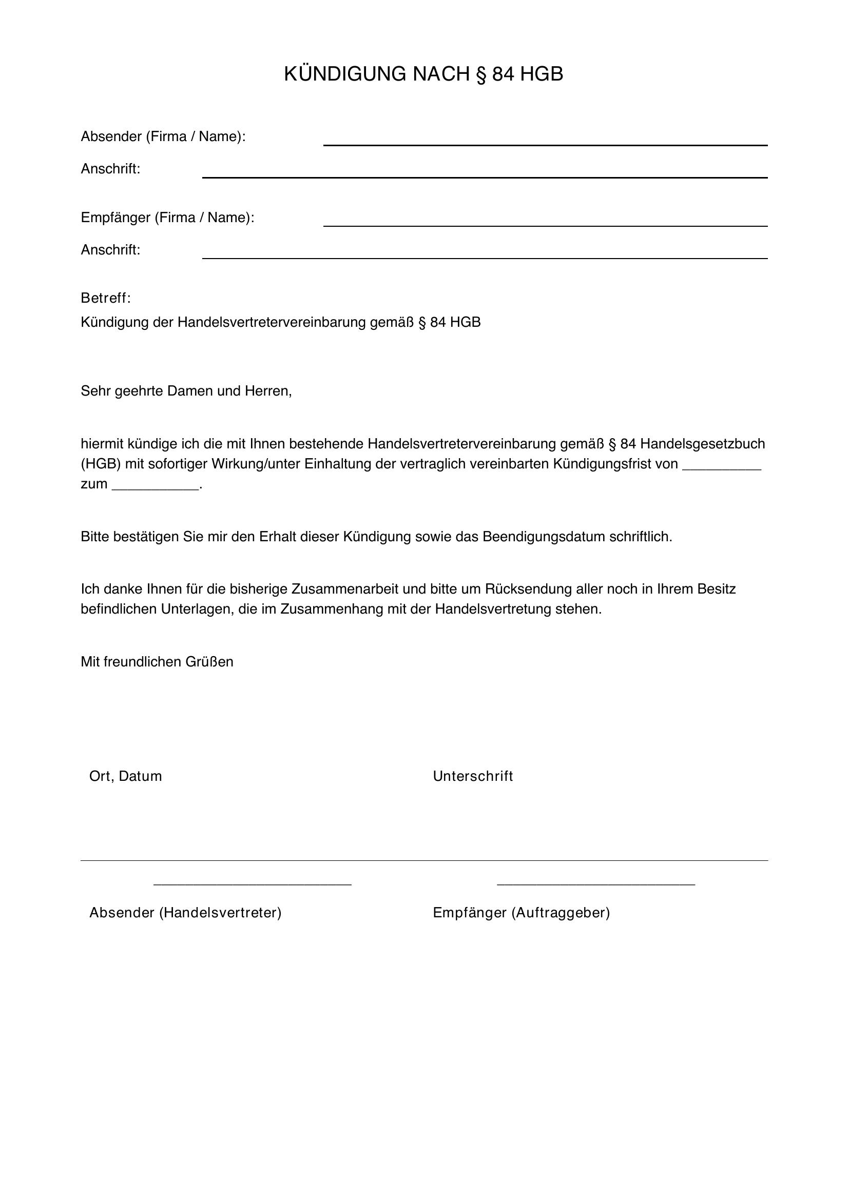 Kündigung Hgb 84 Vorlage