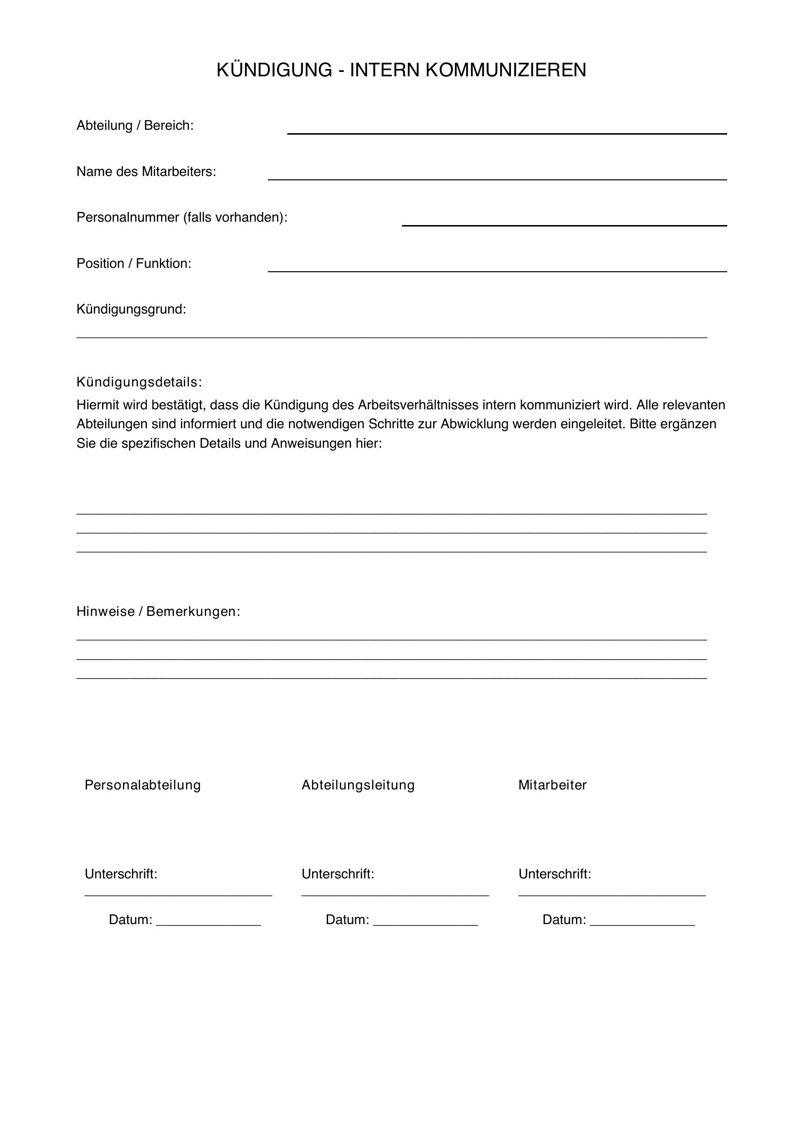 Kündigung Intern Kommunizieren Muster