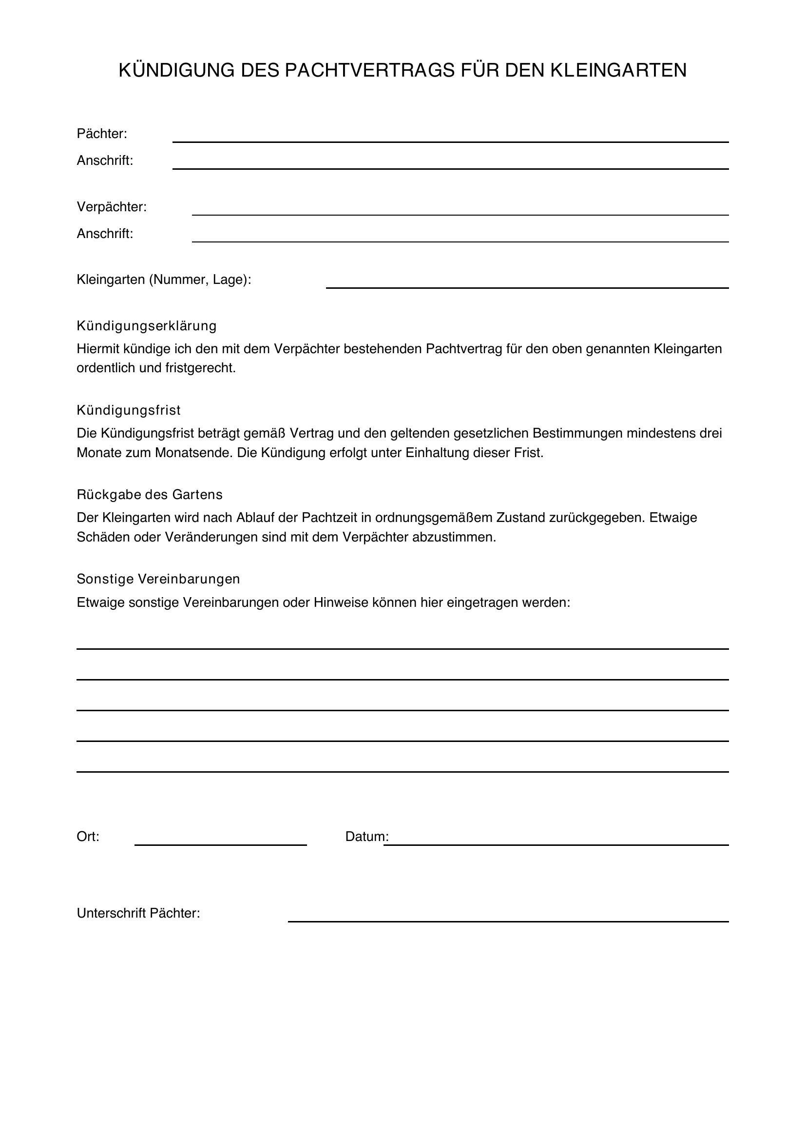 Kündigung Kleingarten