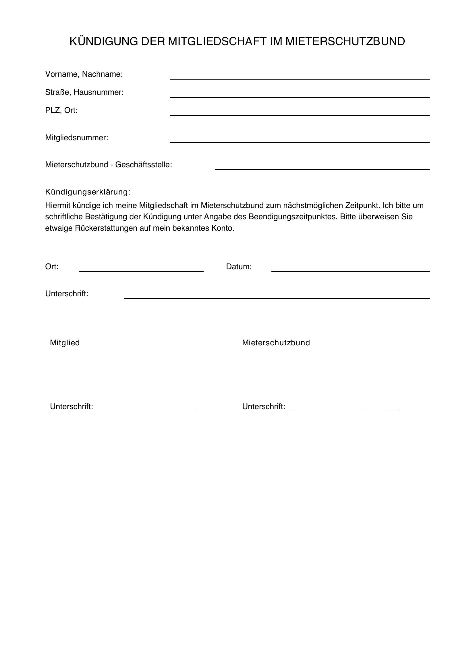 Kündigung Mieterschutzbund Vorlage