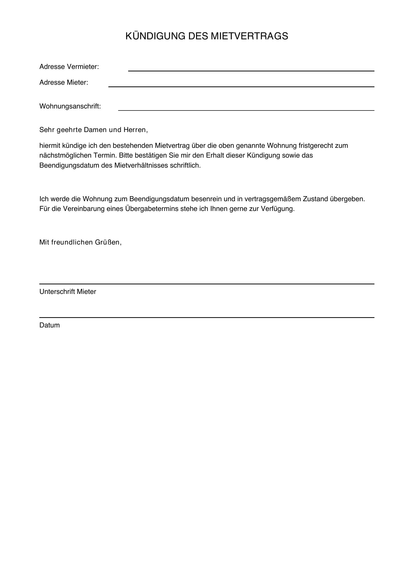 Kündigung Mietvertrag Französisch Muster