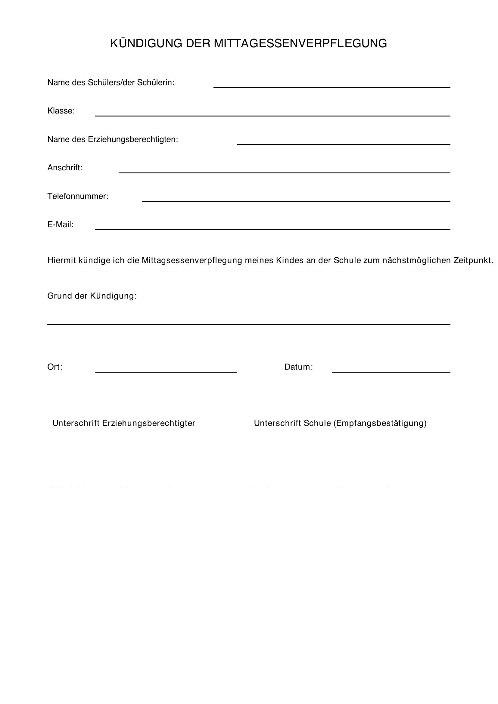 Kündigung Mittagessen Schule Muster