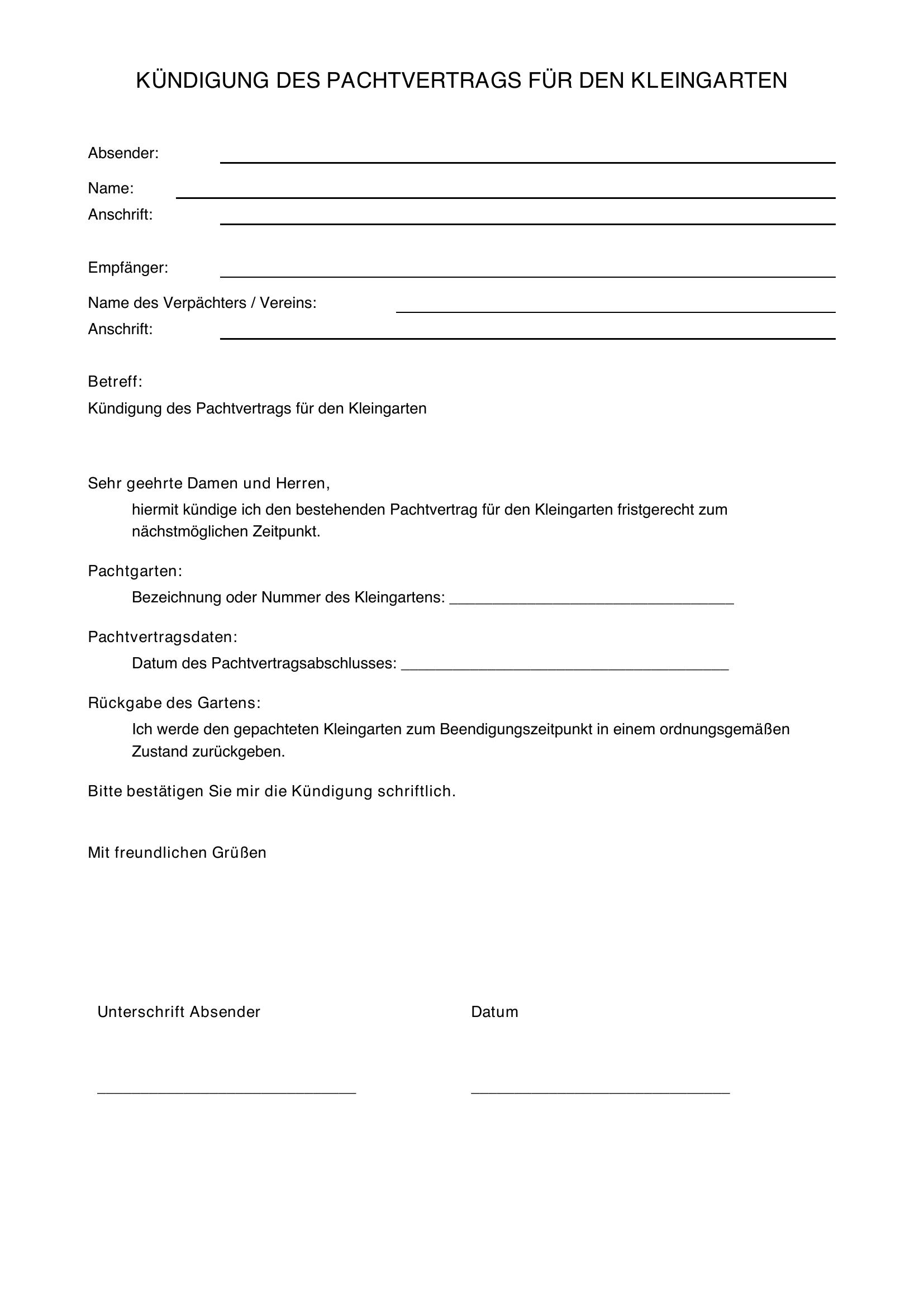 Kündigung Pachtvertrag Kleingarten