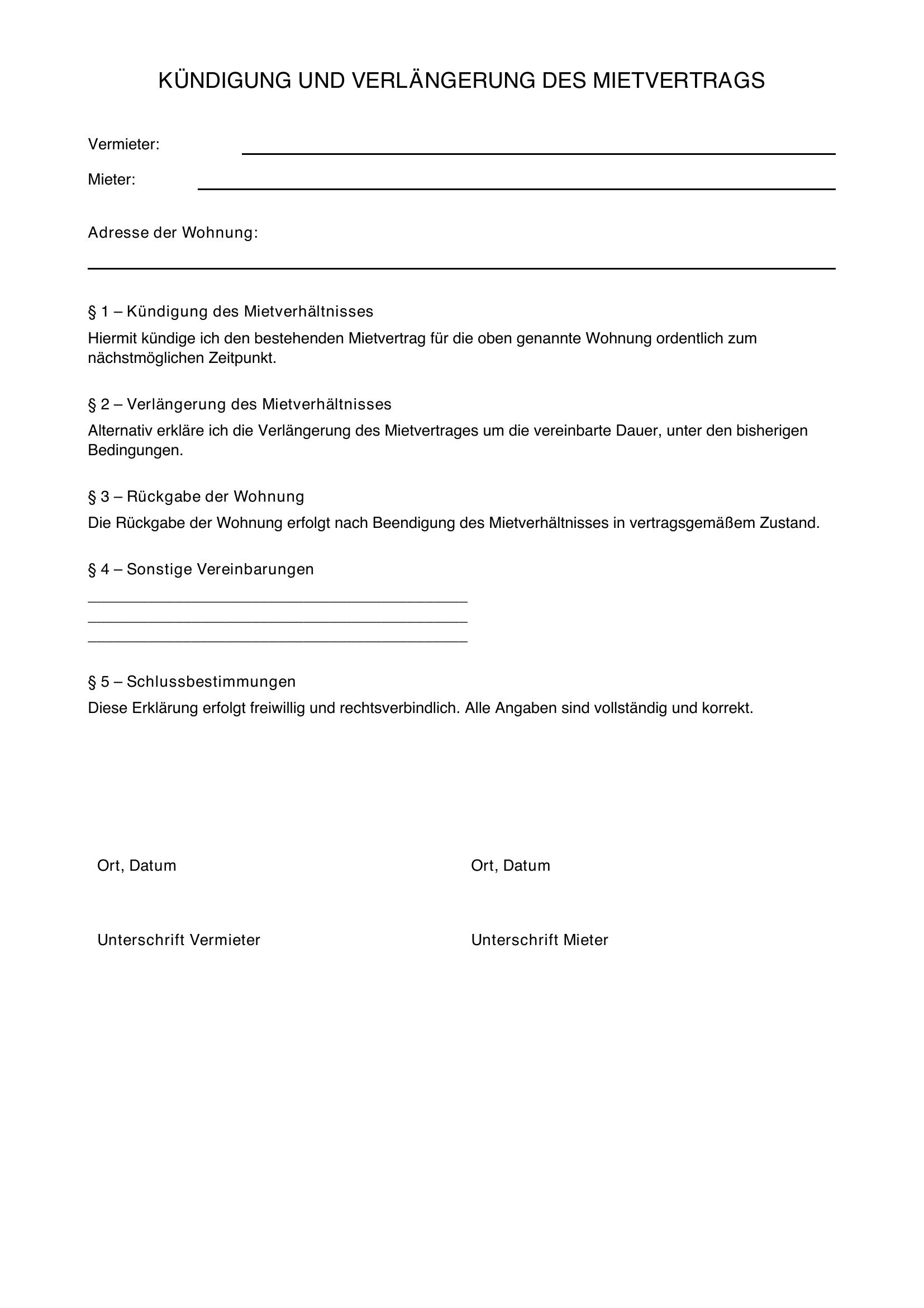 Kündigung Verlängerung Wohnung Vorlage