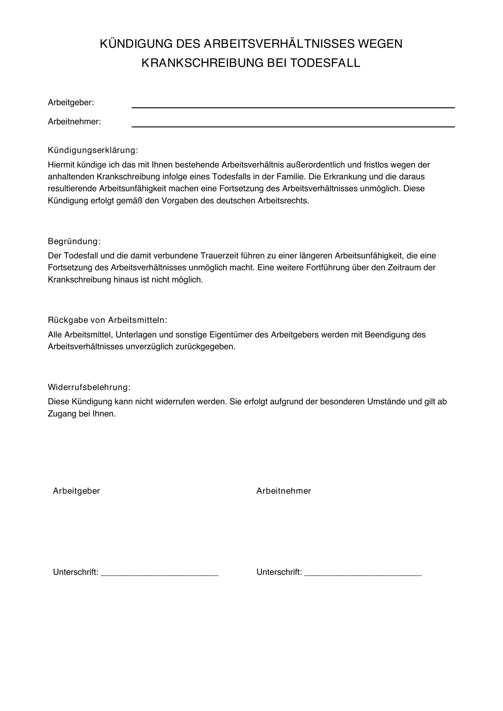 Kündigung Wegen Krankschreibung Bei Todesfall