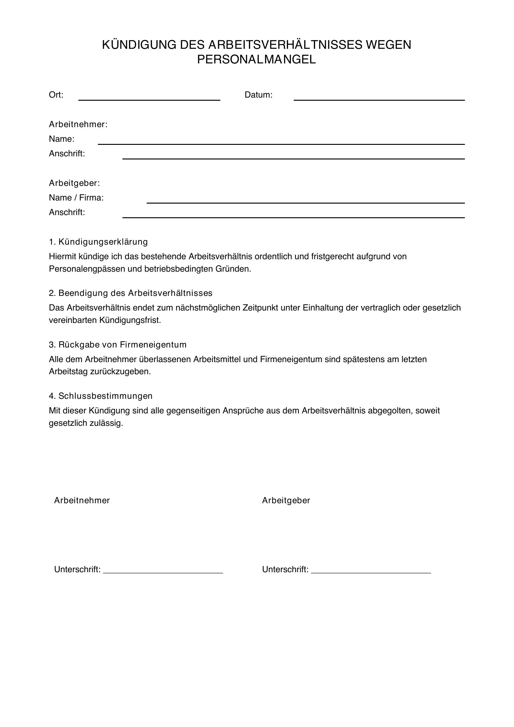 Kündigung Wegen Personalmangel