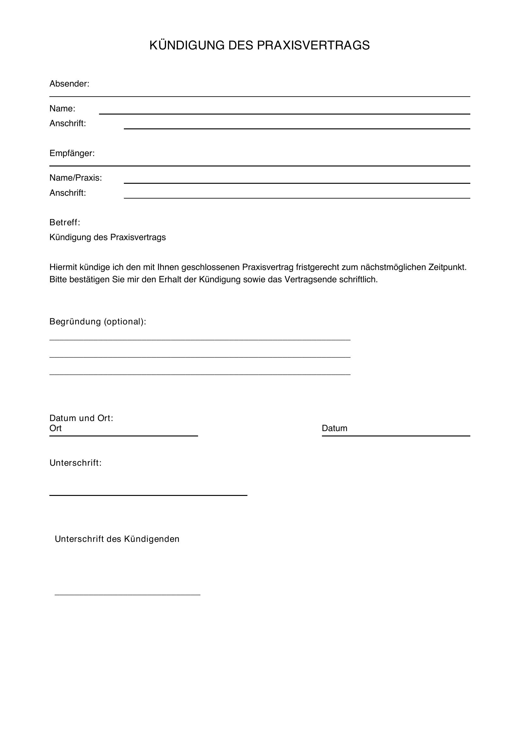 Kündigung Wegen Praxisaufgabe Muster