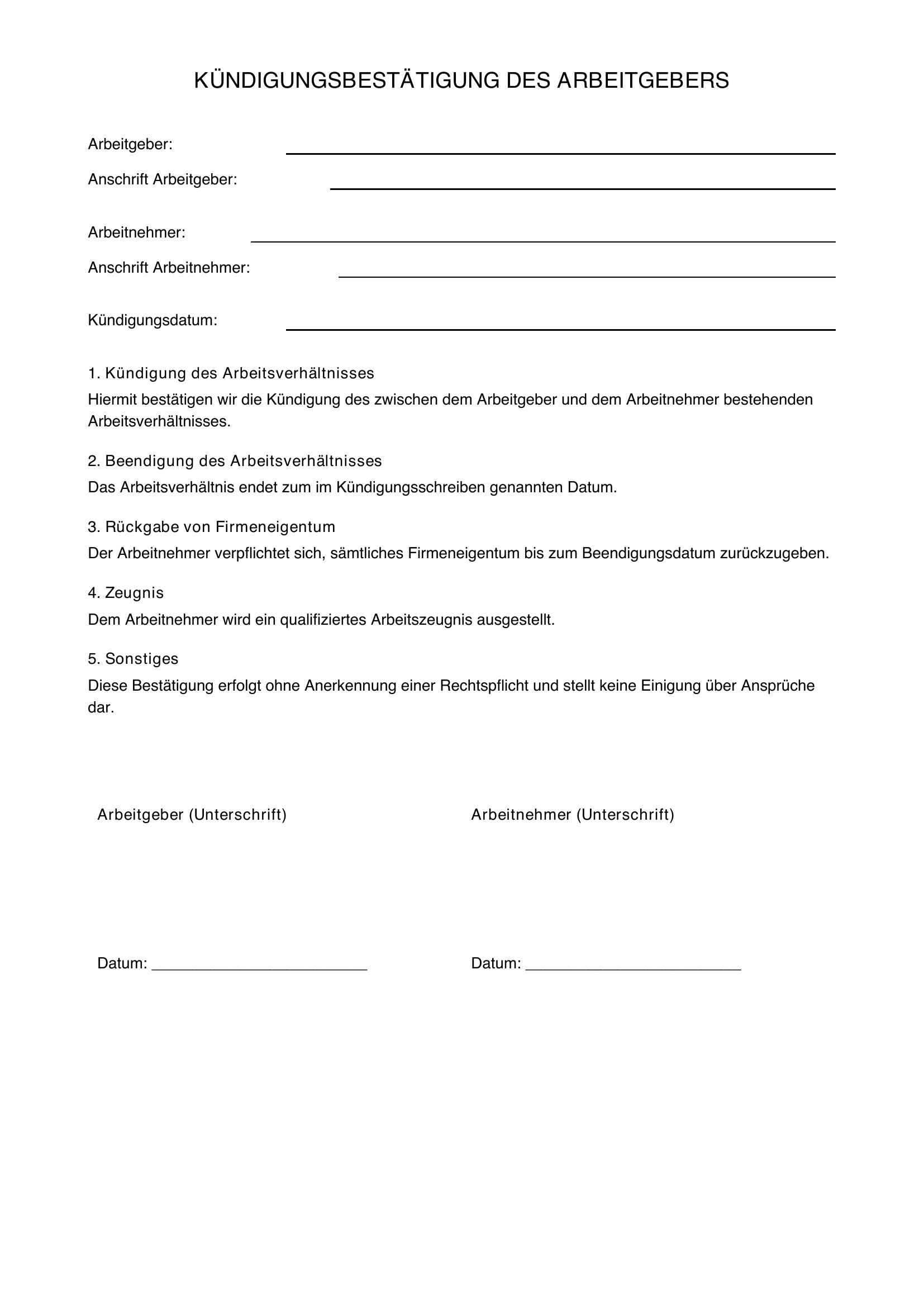 Kündigungsbestätigung Arbeitgeber Muster Haufe