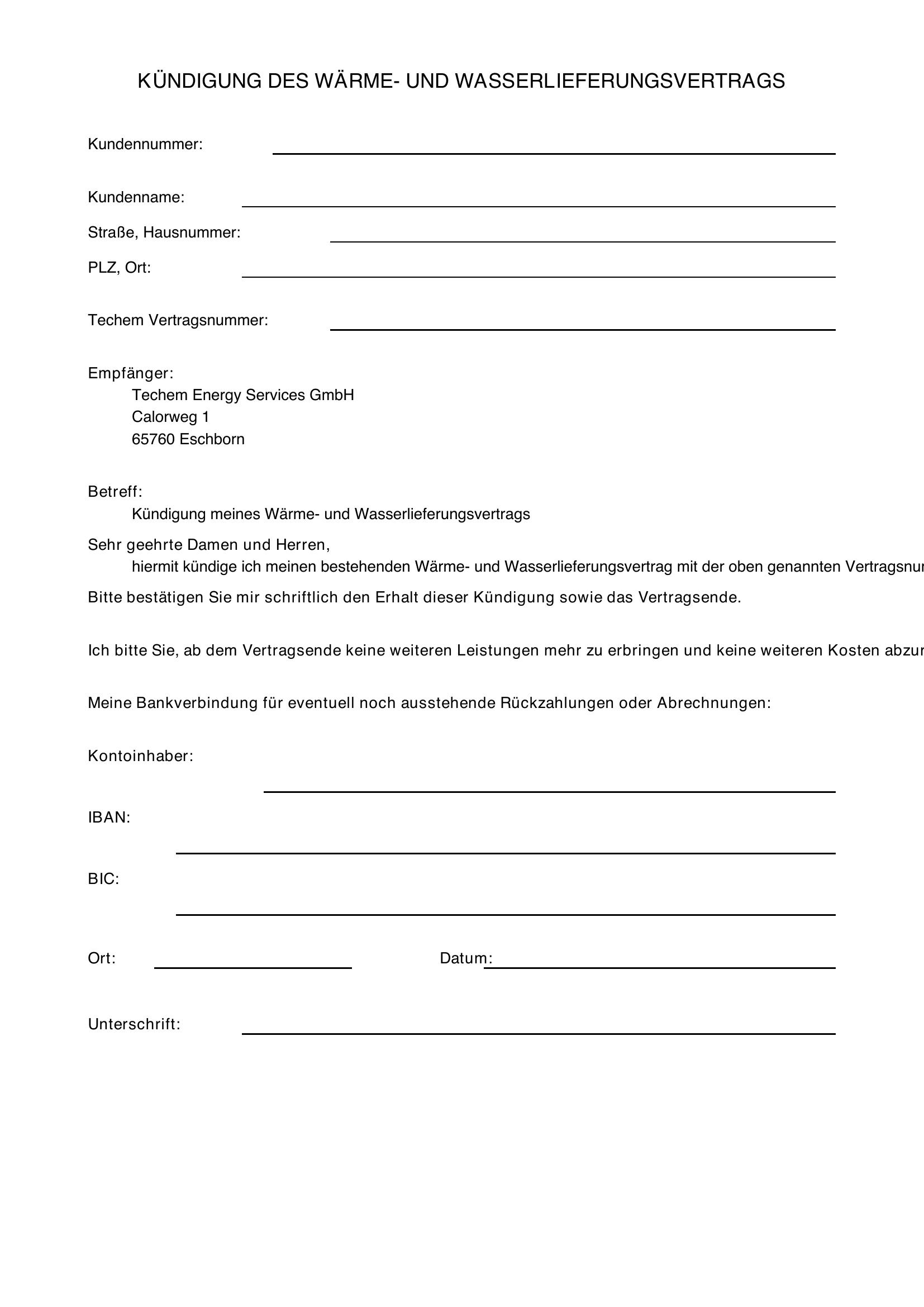 Techem Kündigen Vorlage